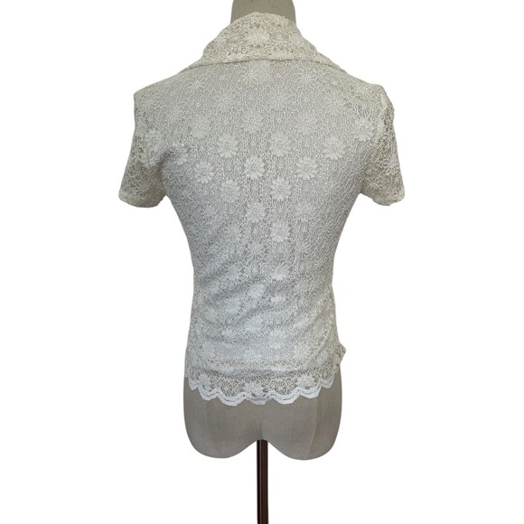 Vtg 90s Lace Top Crop Floral Scalloped Hem Pearl Buttons Sz M Romantic Y2K - Picture 5 of 6